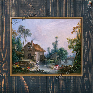 Watermill with 磨坊风光 布歇 Landscape 洛可可风景油画复古