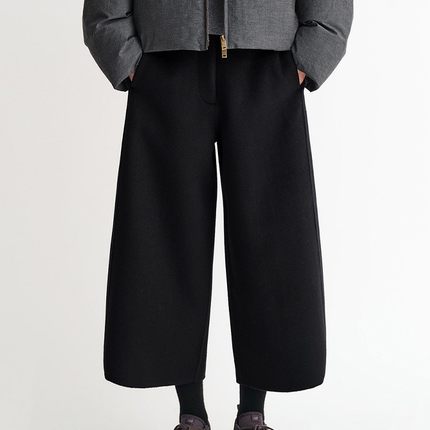 TH～ROW小众极简秋冬休闲羊毛羊绒双面呢阔腿裤立裁弧形休闲8分裤