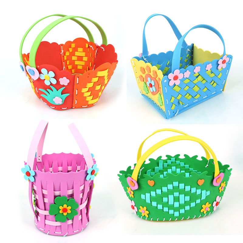 幼儿园手工材料包手工花篮儿童diy手工制作新款创意eva编织篮粘贴