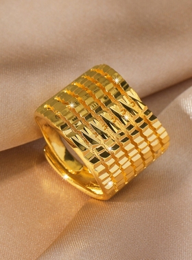 镀24K仿真黄金色U型可调戒指男女