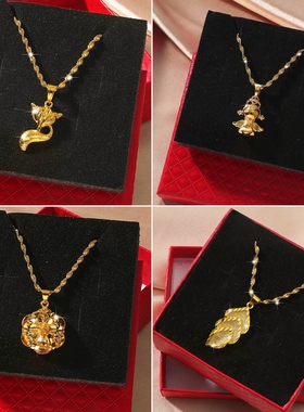 镀24k黄金色狐狸花朵吊坠项链女