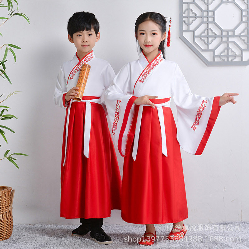 儿童国学服古装汉服女童男童三字经弟子规开笔礼表演书童演出服