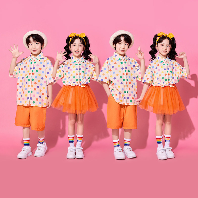 六一儿童演出服小学生合唱服表演运动会波点衬衫啦啦操幼儿园班服
