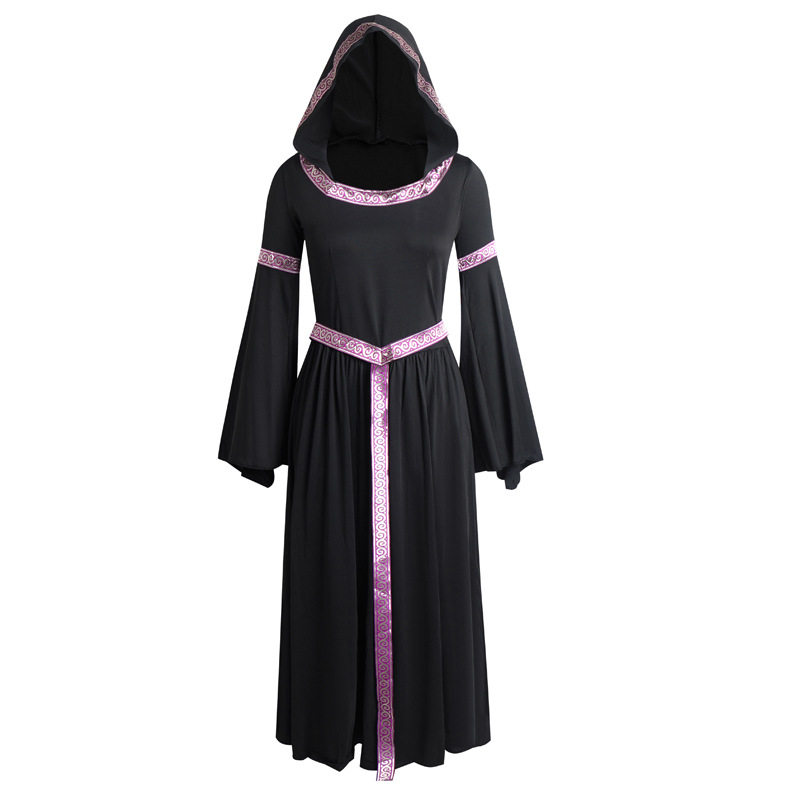 爆款万圣节服装成人黑色巫婆游戏服性感魔女成人服女巫长裙8837