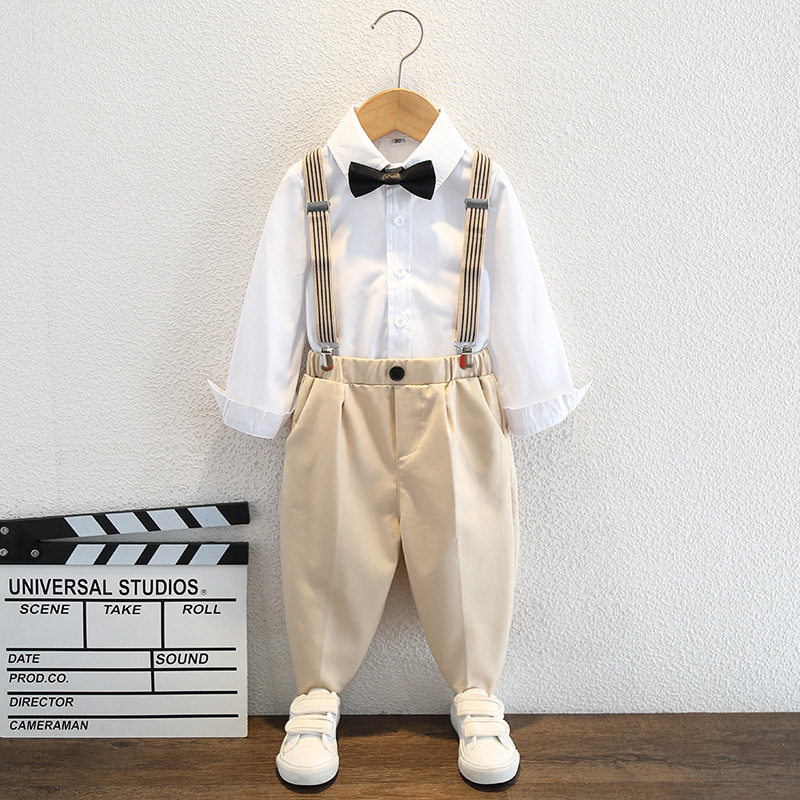 男童礼服背带2024新款儿童西装马甲套装夏男孩表演服花童小西装帅