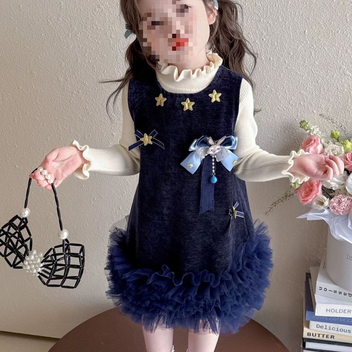 女童冬季加厚夹棉兔子警官裙