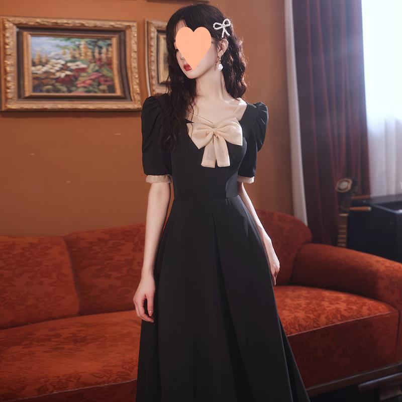 法式小晚礼服裙日常黑色轻奢小众洋装平时可穿小个子连衣裙女