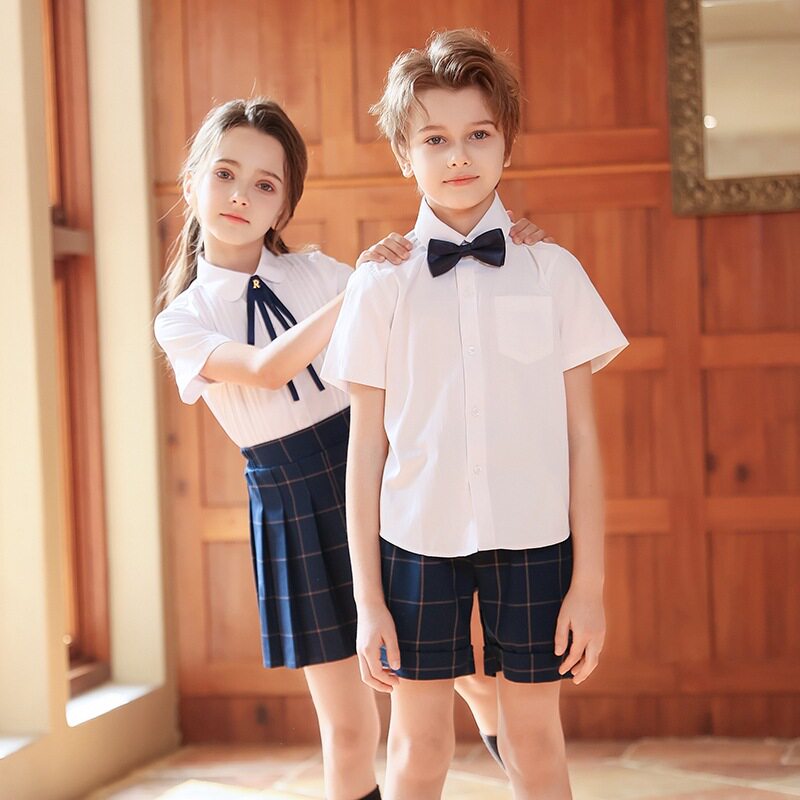 儿童团体朗诵幼儿园演出服小学生合唱团白色衬衫百褶裙表演服套装