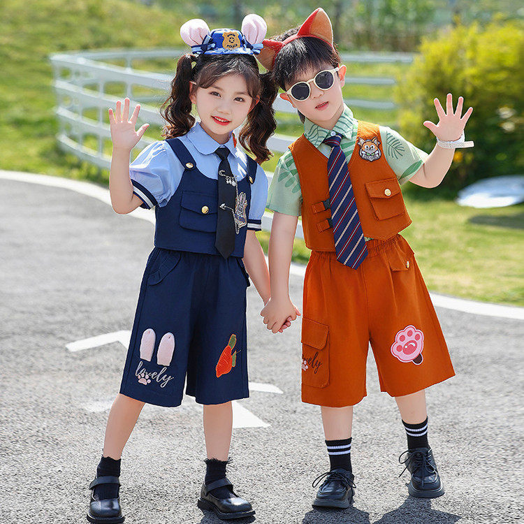 尼克朱迪兄妹工装裤套装演出服2026夏季新款幼儿园儿童表演服礼服