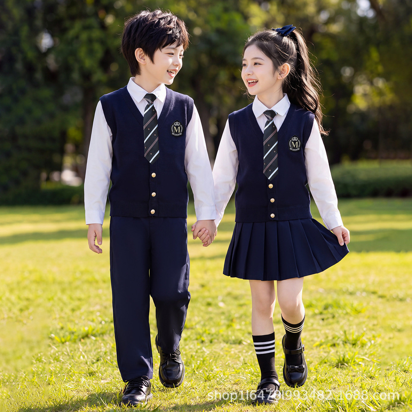 幼儿园园服春秋款英伦风小学生班服套装儿童合唱演出服校服三件套
