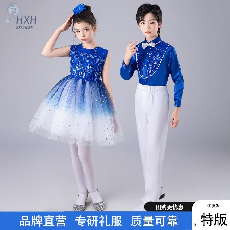 六一儿童大合唱演出服诗歌朗诵小学生演讲男女童蓬蓬纱裙表演服装