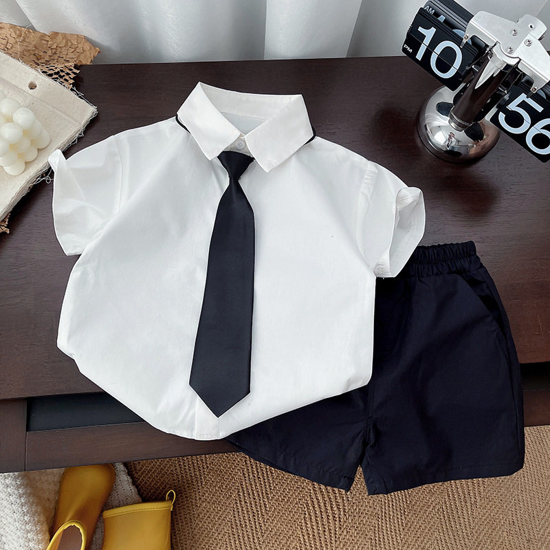 儿童夏装男童套装宝宝2025夏季新款白衬衫主持人花童礼服表演服