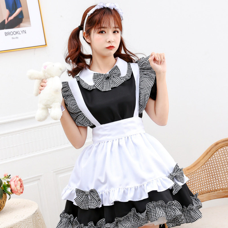 日本可爱女仆装cosplay服装女装大佬女佣制服咖啡厅格子猫咪套装