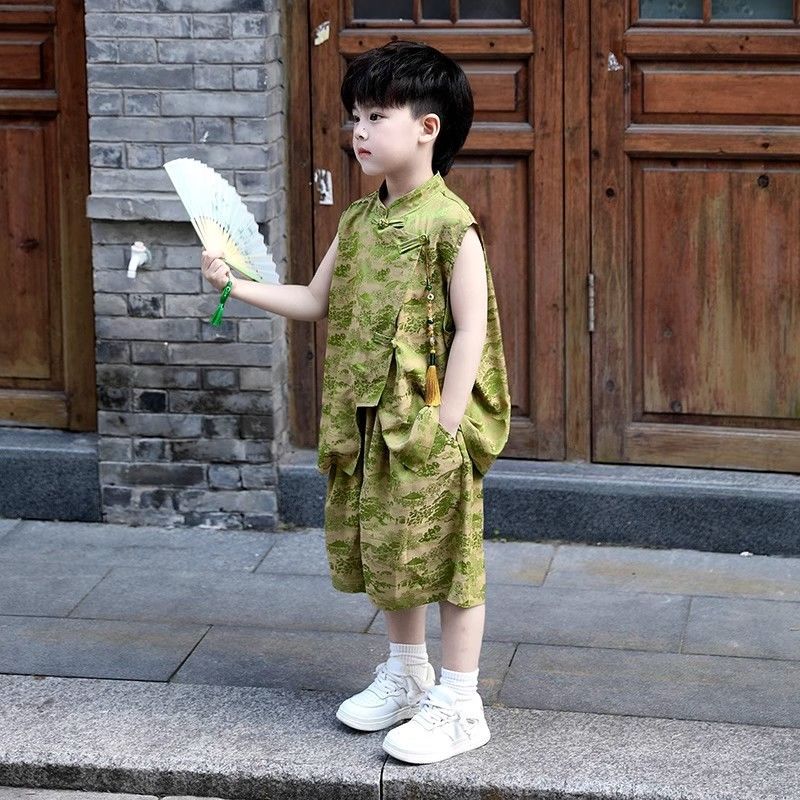 男童套装夏装汉服童装新款无袖古风唐装表演儿童夏季中国风演出服