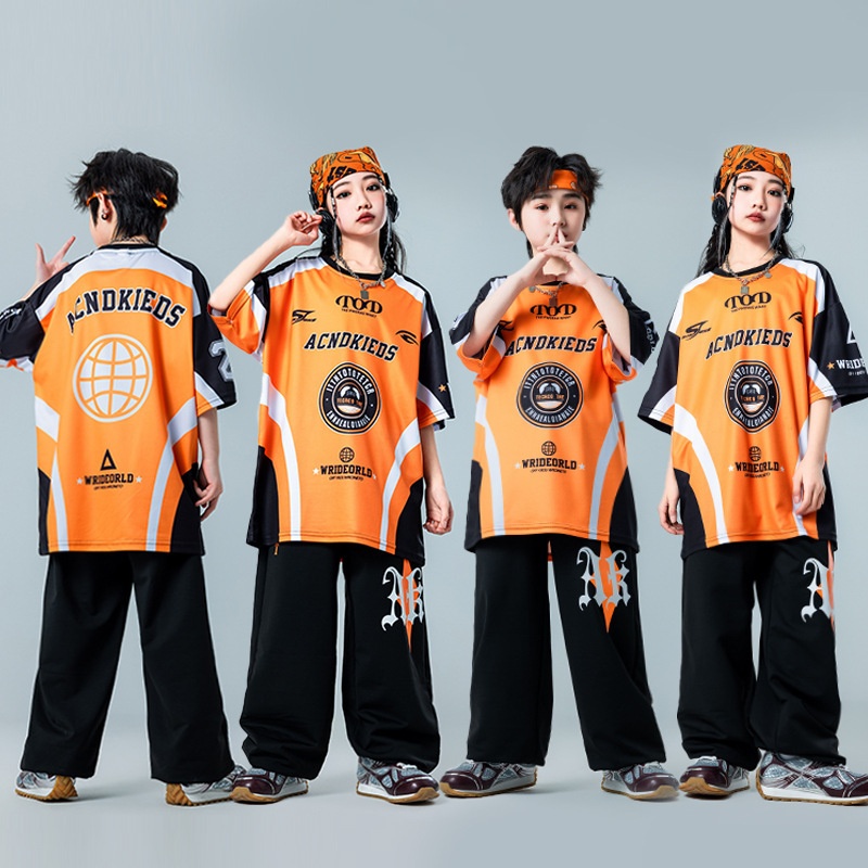 六一儿童街舞洋气演出服少儿hiphop男夏季小学生运动会定 制服装