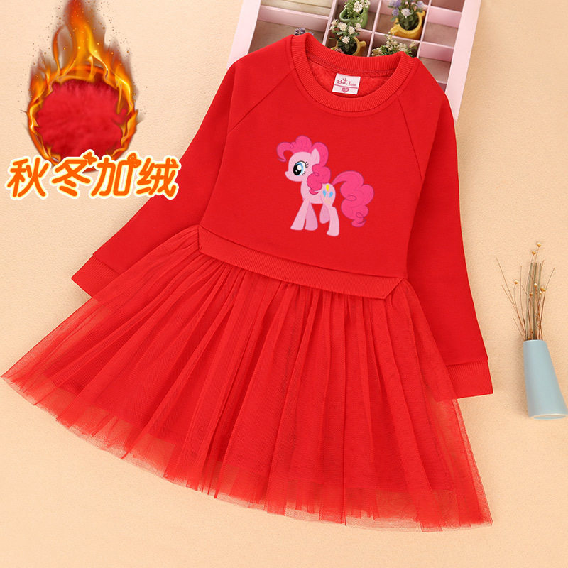 2023款冬款女童加绒连衣裙儿童公主裙假两件加厚卫衣裙亚马逊供货