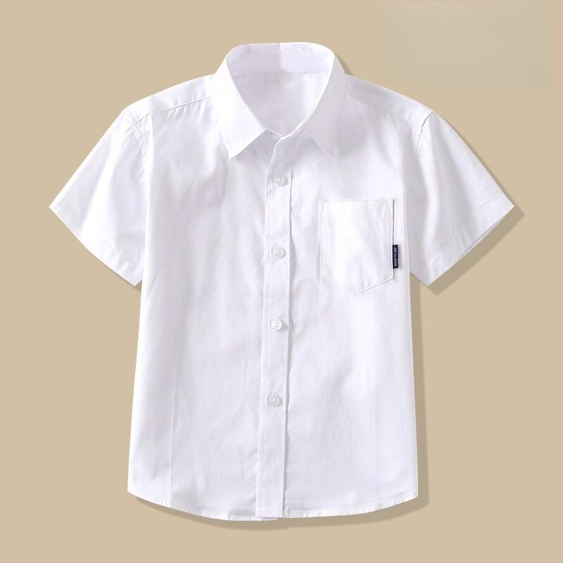 童短袖白色衬衫中大儿童夏薄白衬衣表演服小学生纯棉校服女班服