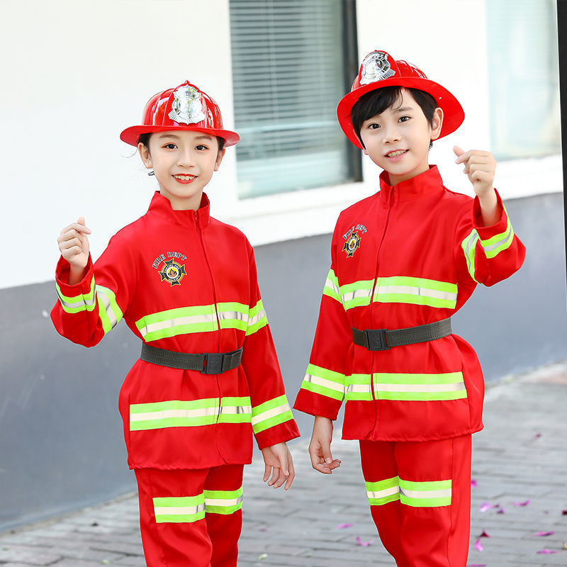 批发儿童消防员服装小孩职业体验角色扮演服幼儿小消防员表演短袖