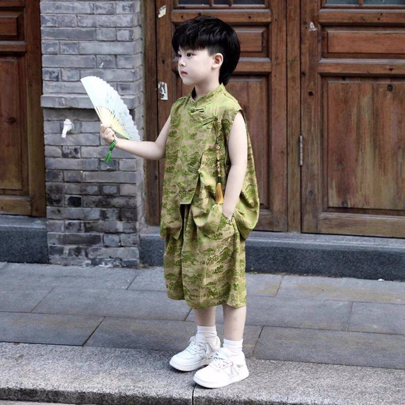 儿童夏季国风套装2025爆款中小童新中式表演服男宝唐装礼服两件套
