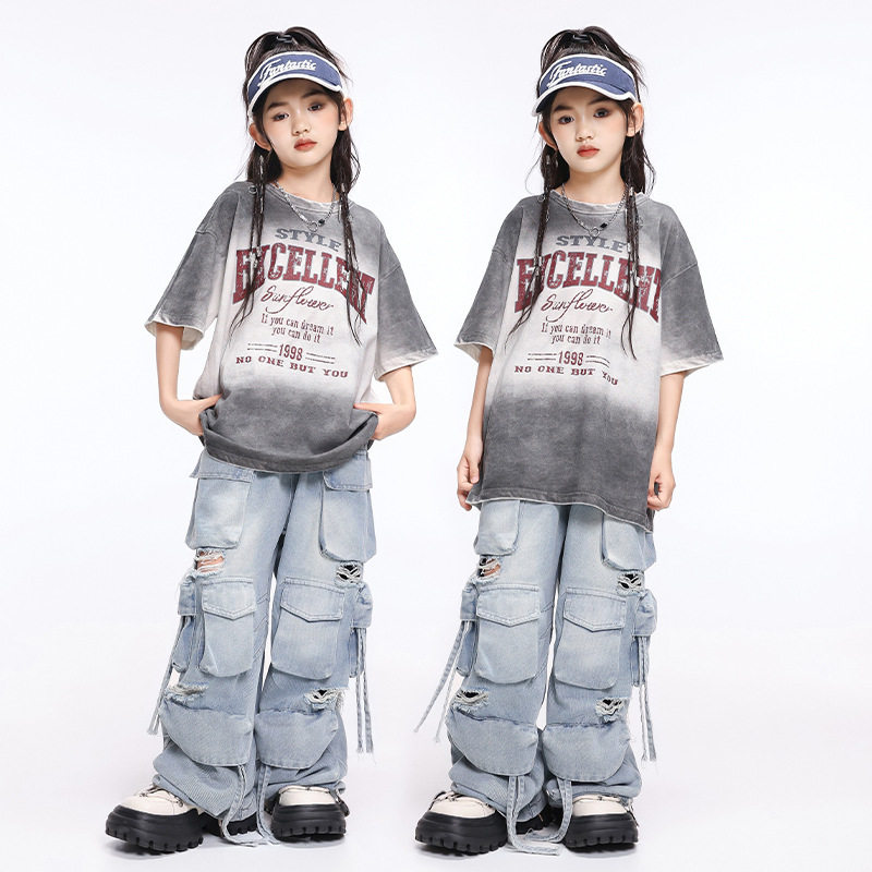 街舞儿童潮服女童爵士舞表演服装hiphop走秀少儿嘻哈架子鼓演出服