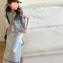 女童夏装套装2024新款洋气儿童装夏季时髦马甲女大童牛仔裙