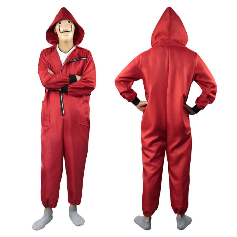 万圣节cospla服装纸钞屋Dali达利红色连体衣小丑服恐怖面具亲子演