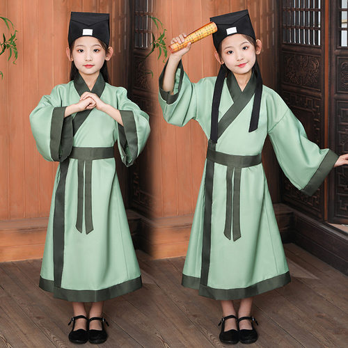 儿童古装汉服三字经幼儿国学朗诵表演服男女童弟子规书童演出服装