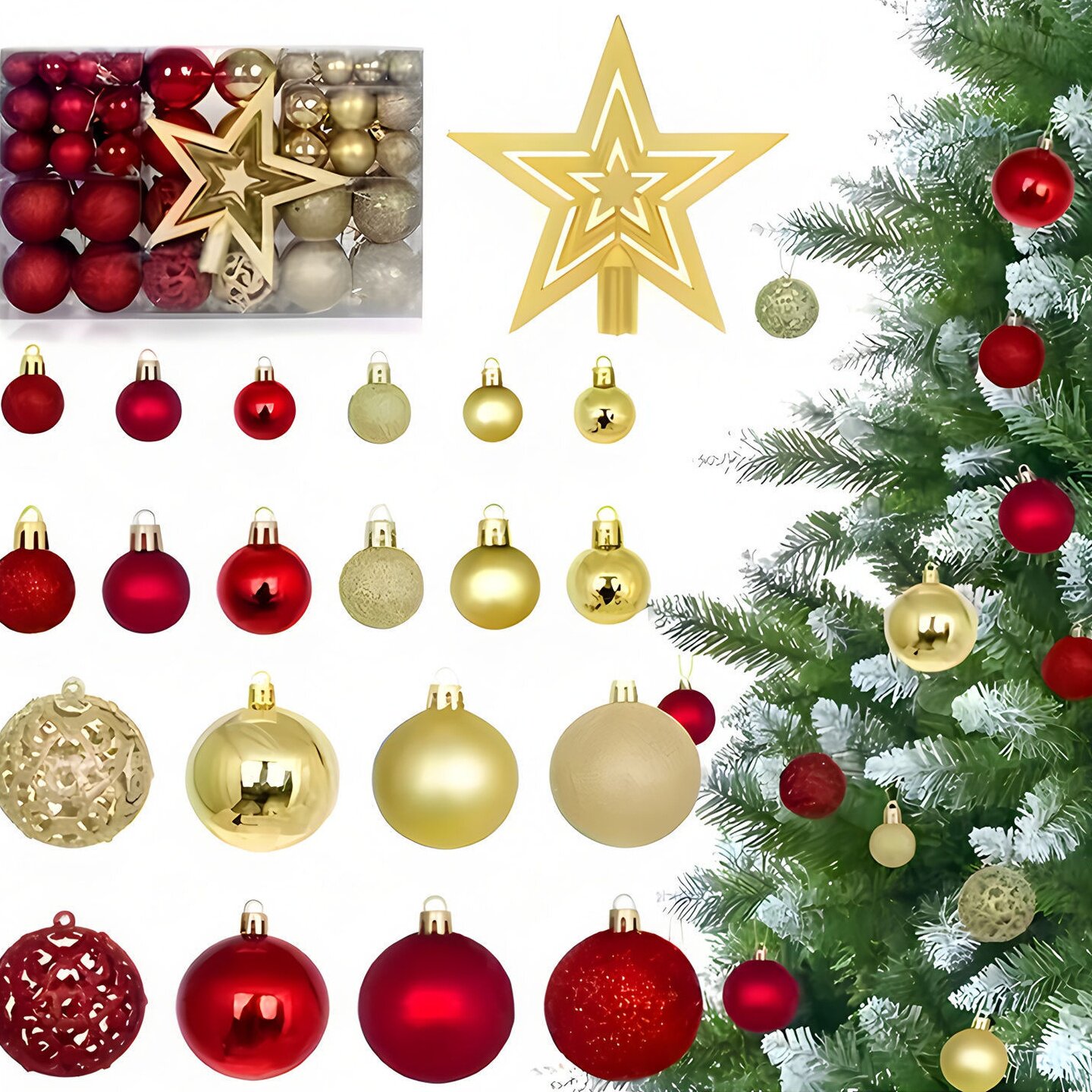 101pcs套装圣诞节装饰品电镀圣诞球树挂件3/4/6cm镂空圣诞球