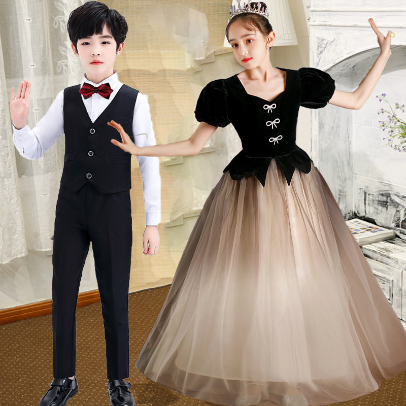 儿童演出服中小学生大合唱团诗歌朗诵表演服男女童钢琴主持礼服新