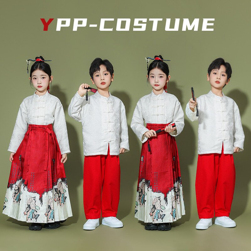 儿童啦啦队演出服套装中小学生合唱朗诵唐装汉服国风马面裙表演服