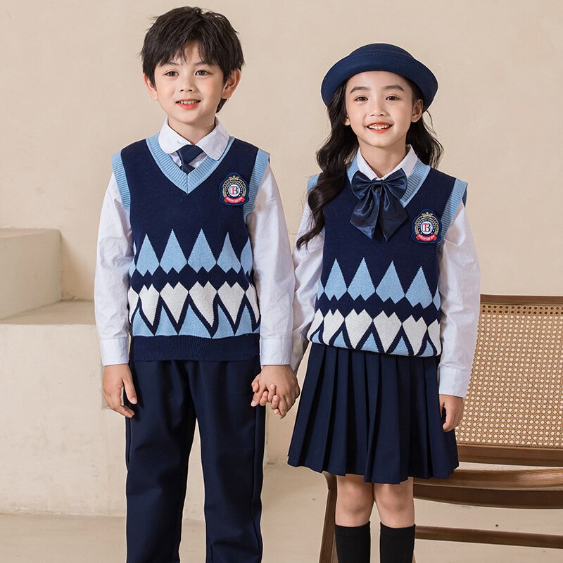 新款童毛衣英伦学院风女童毛衣背心儿童针织衫马甲小学生校服男女