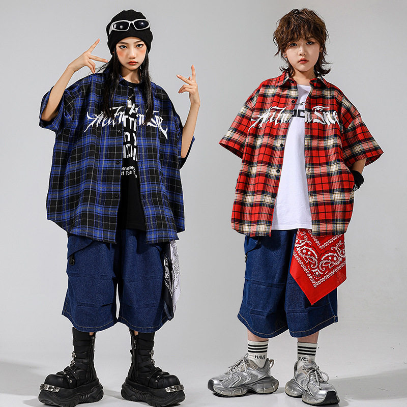 儿童街舞潮服hiphop炸街时髦演出服装少儿嘻哈字母短袖美式表演服