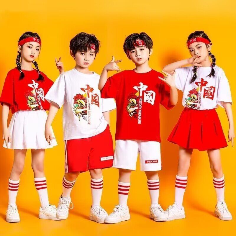 儿童表演服幼儿园啦啦操舞蹈服小学生班服啦啦队民族风走秀短袖