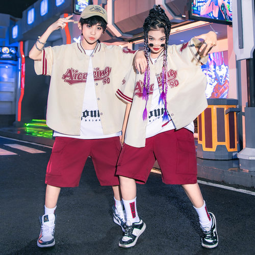 街舞儿童潮服男童嘻哈棒球服套装演出服夏季女童帅气hiphop表演服