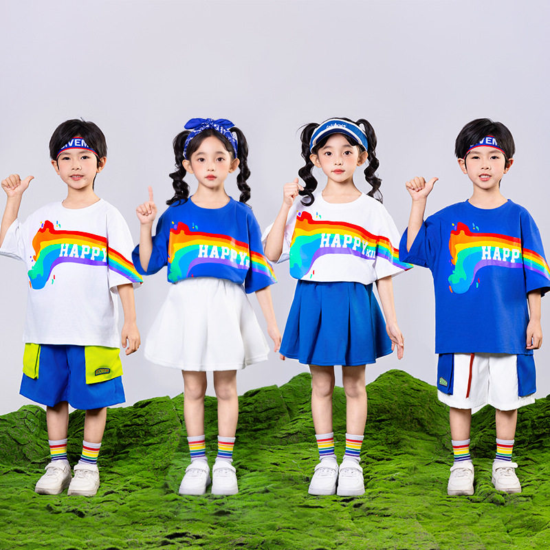 六一儿童演出服装幼儿园舞蹈色毕业照T恤小学生啦啦队表演服