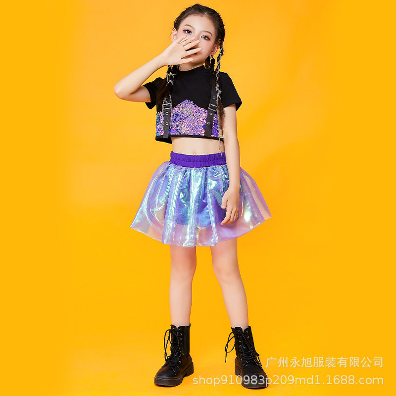 网红爵士舞服装儿童啦啦队舞蹈裙套装女童走秀潮模特表演出服嘻哈