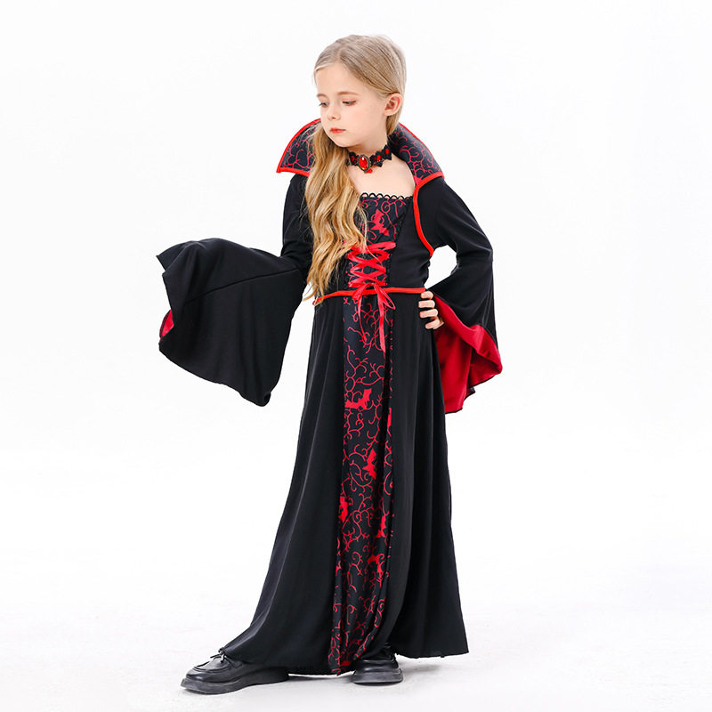 万圣节服装cosplay儿童吸血鬼服装 恶魔女巫婆连衣裙衣服血渍女孩