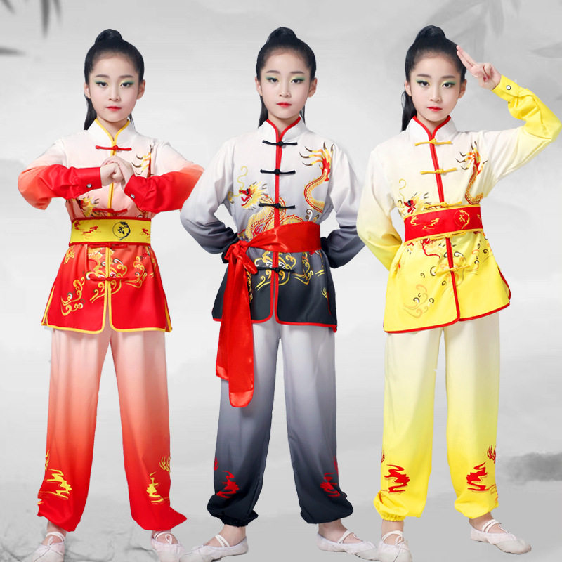 儿童武术服练功服表演服装青少年训练服长拳演出服比赛刺绣龙服