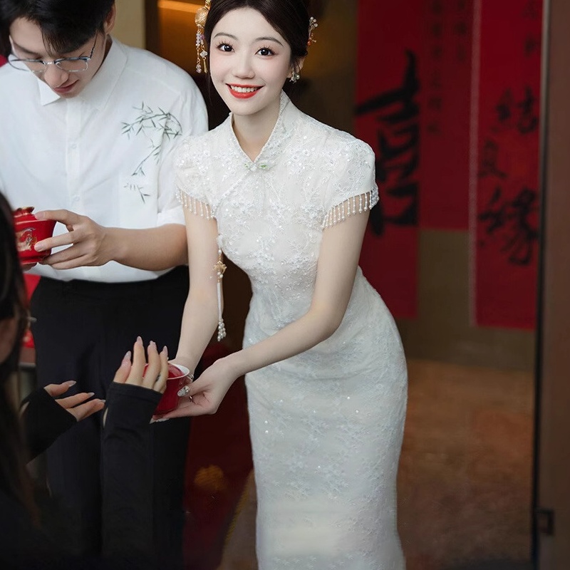 新中式旗袍女2025新款白色订婚结婚礼服小个子高端新娘结婚敬酒
