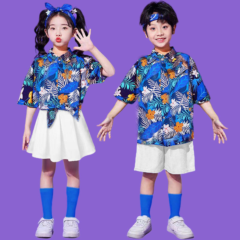 六一儿童啦啦队幼儿园舞蹈合唱服港风花衬衫小学生运动会表演出服