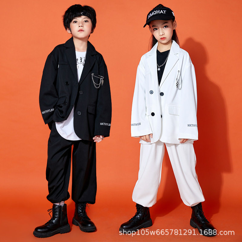 儿童街舞潮服少儿hiphop演出走秀舞台西服套装男女童爵士舞表演服