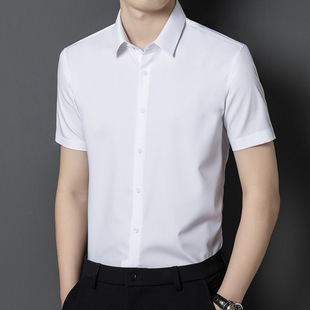 男2024新品 夏季 純色短袖 襯衫 冰絲光棉襯衣體恤 中青年休閑修身