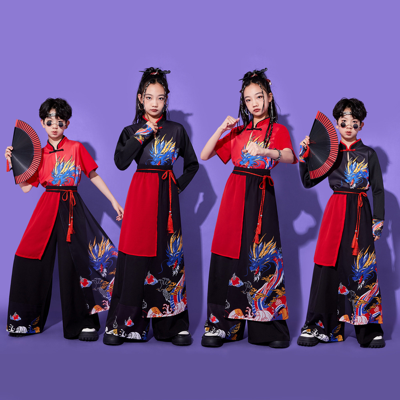 儿童演出服长袖汉服国潮古典舞蹈服装男女武术少年郎中国风表演服