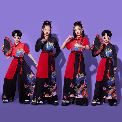 儿童演出服长袖汉服国潮古典舞蹈服装男女武术少年郎中国风表演服