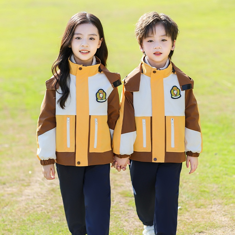 幼儿园园服春秋装三件套冲锋衣红色儿童校服秋冬款班服套装小学生