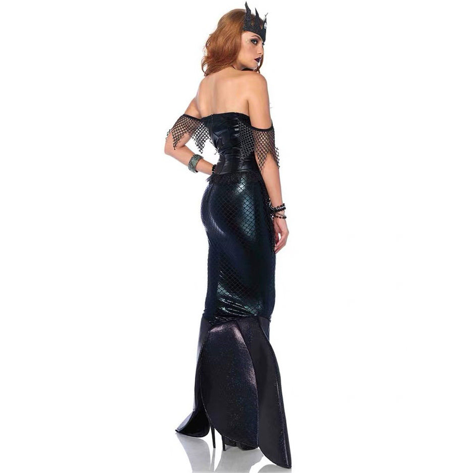 M-XXL 万圣节服装 黑色美人鱼连衣裙 cosplay Mermaid 鱼尾裙制服