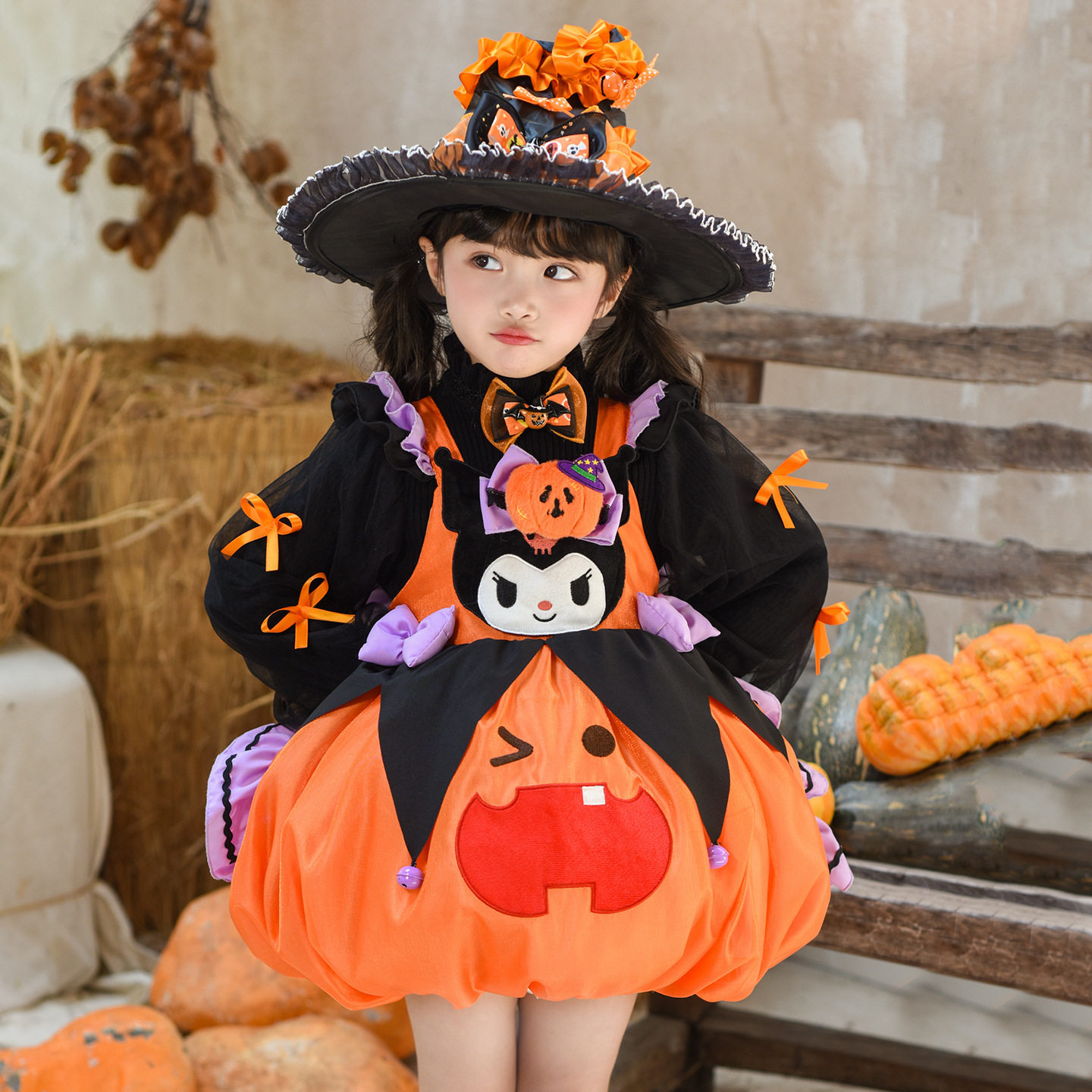 万圣节表演服cosplay女巫南瓜花苞裙儿童连衣裙女童库洛米灯笼裙