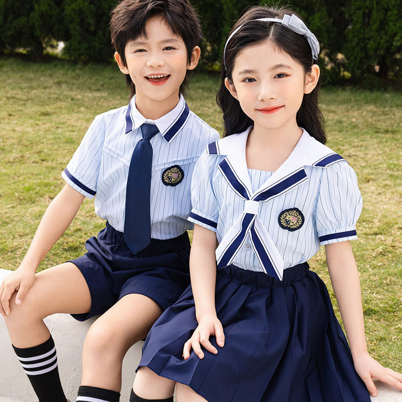 幼儿园园服夏装儿童学院英伦风短袖班服小学生校服六一合唱演出服