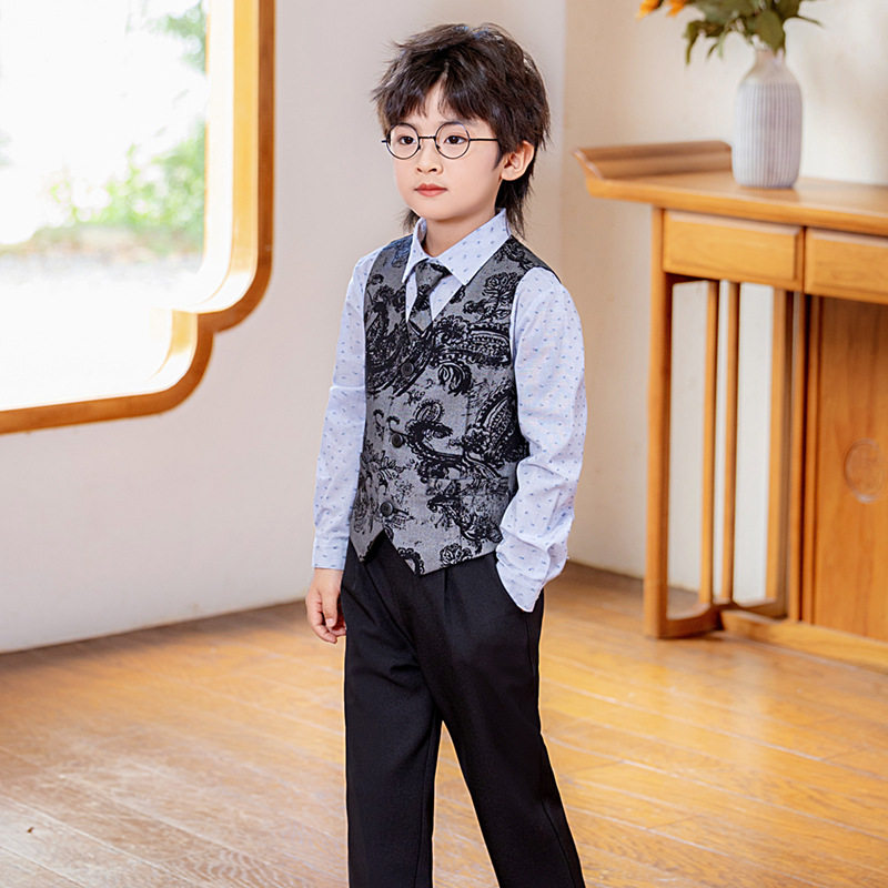 儿童新中式礼服男童小西服马甲套装花童婚礼钢琴表演主持人演出服