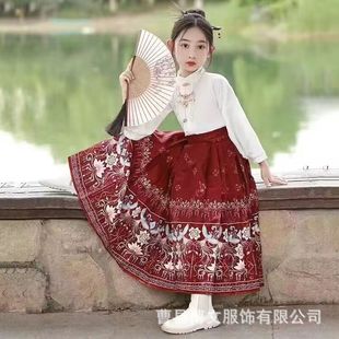 儿童汉服女童古装马面夏季短袖薄款中国日常古风套装明制唐装半袖